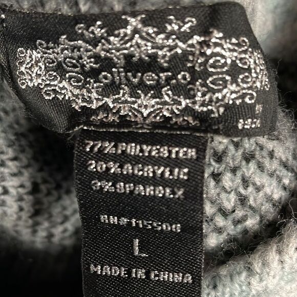 OLIVER O Ladies Houndtooth Floral Crew Neck Sweater Large Blue Gray and Black - Picture 8 of 8